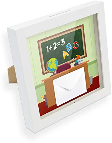 itenga Geldgeschenk I Spardose I Schulanfang I Gutschein I Bilderrahmen zum Befüllen I Geschenkverpackung I inkl. Einleger und Briefumschlag zum Dekorieren (Tafel)