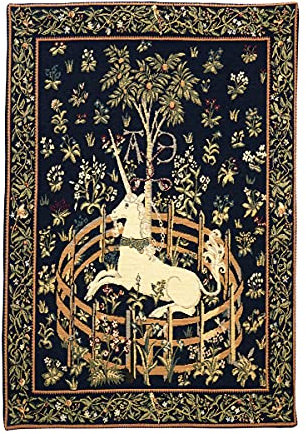 Belgian Tapestries gewebter Wandbehang Gobelin Unicorn in Captivity 66 x 44cm