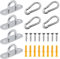 4 Pcs Stainless Steel Eye Pad Plates + 4 Pcs Carabiner Clips, M5 Pad Eye with 8 Screws and 8 Plastic Expansion Pipes, Metal Staple Ring Hook for Hanging Wall Ceiling Marine Hardware Accessories