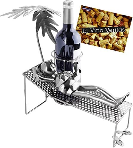 BRUBAKER - Porte-Bouteille de vin - Vacancière sous Palmier - Sculpture en Métal - Carte de voeux INCL. - Idée Cadeau Originale