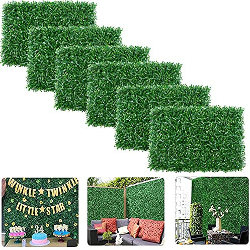 FitBest 6 Stück 40,6 x 61 cm künstliche Buchsbaumplatten, Sichtschutzzaun, UV-geschützt, für drinnen und draußen, Sichtschutz, Wand, Grün für Garten, Zaun, Hinterhof