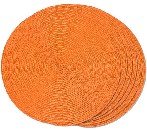 FunWheat Lot de 6 sets de table ronds tressés pour tables de salle à manger, lavables, antidérapants, 38,1 cm (orange, 6 pièces)