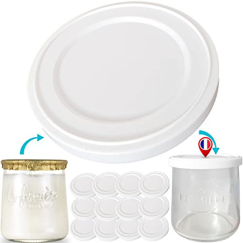 12 couvercles Pots à Yaourt compatible la fermière et les pots special-days - diamètre 70mm - capsule pour la recupération grand pot en verre du marché fabriqué en France (Lot de 12)