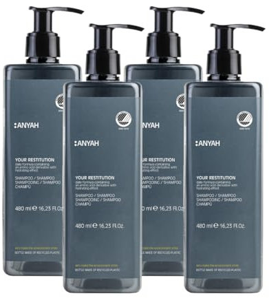 Anyah - Shampooing & Après-shampooing Fortifiant 4x480ml - Non Rechargeable - Avec Acides Aminés pour Protection et Soin Capillaire - Conditionneur