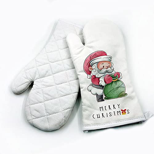 Guanto da Forno di Natale Personalizzato Presina Cucina Cenona Pranzo Guanti resistenti al calore BBQ Barbecue Grill Cottura Natalizi Babbo Natale Pupazzo di Neve Albero Merry Christmas 6