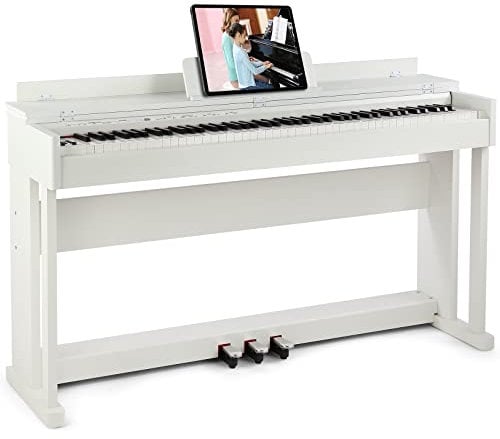 MUSTAR Digital Piano 88 Weighted Keys Hammer Action, Full Size 88 Keys Piano Keyboard Weighted White Electric Piano with Furniture Stand, 3 Pedal Systems, Dual Stereo Speakers