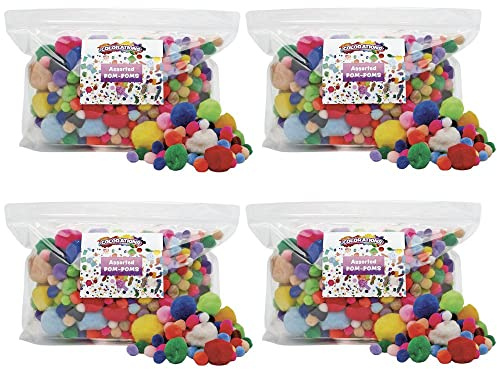 Colorations Pom Poms, 103 Colors , Set of 1200, Assorted Sizes, Plush and thick