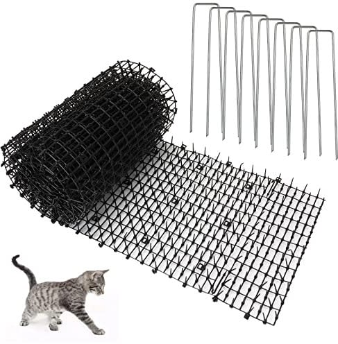 YAYODS 30CM x 4M Cat Scat Mat with Spikes, Black Plastic Cat Repellent Mat with 8Pcs U Shape Pegs, Multi Purpose Pet Deterrent Mats for Indoor and Outdoor