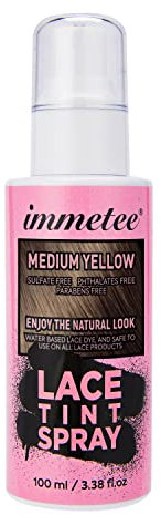 immetee Lace-Tönungsspray für Perücke, sofortiger Perückenansatz-Concealer, Haar-Concealer-Spray für Spitzenperücken, Haarwurzel-Ausbesserungsspray, 100 ml (Mittelgelb)