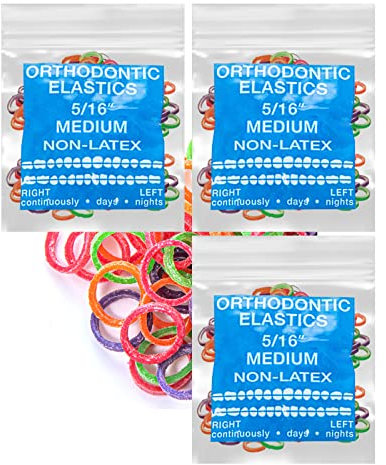 Neon non-Latex 3 Packs 300 counts 1/8inch/ 1/4inch 5/16inch 3/16inch/ heavy/medium/light Intraoral Elastic Bands Orthodontic Elastics Dental Rubber Bands Made in US (Medium [4.5oz], 5/16inch, 8mm)