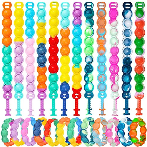 Yeefunjoy 24 Stück Pop Bubble Fidget Armband Spielzeug Set, Anti Stress Spielzeug, Pop Push It Fidget Toys Set, Fidget Toy Armband, Baby Sensory Toy, Fidgets Toys für Kinder und Erwachsene