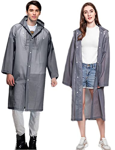 Gerhannery 2 Stück Regenponcho Wiederverwendbar Eva Regencape Unisex Regenjacke Wasserdicht Regenmantel Atmungsaktiv Tragbarer Regenumhang zum Camping Wandern Angeln (Grau)