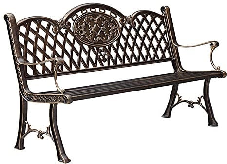 JYCCH Gartenbank Sitzbank Gartenstuhl Außenbank Schmiedeeisen Community Outdoor Loungesessel Retro Aluminiumguss Long Chair Rückenlehne Parkstuhl Vollguss Aluminium 59,84 Zoll