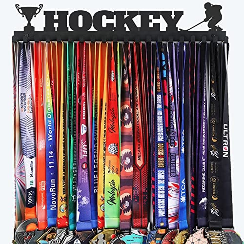 Goutoports personalisierte Medaille Hanger Display Trophäe Regal - Sport-Medaille Display Rack mit Holz - benutzerdefinierte Textfarbe und Bilder für Athleten - über 60 Medaillen (HOL19H)