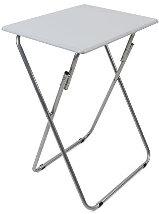 THE SECRET HOME - Mesa Plegable de Madera y Aluminio - Mesita Multifuncional - Largo: 48 cm x Ancho: 38 cm - Color Gris - Mesa Auxiliar para Terraza, Balcón, Camping o Jardín