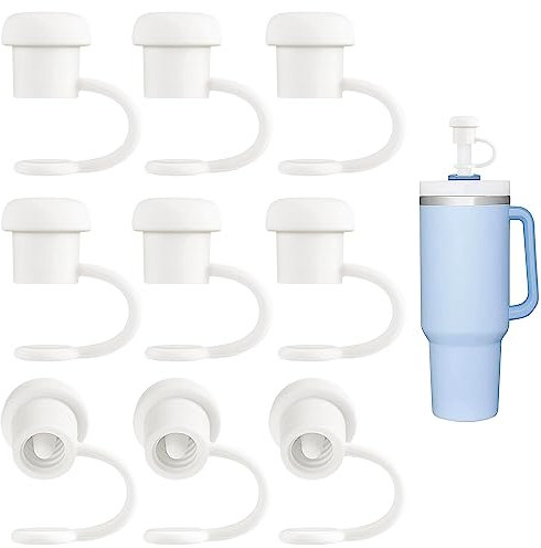 Nearockle 9stk Silikon Strohhalm Abdeckung Kompatibel mit Stanley Tumbler 40/30 Oz, Stanley Cup Accessories für Wiederverwendbare Strohhalme 6-10mm/0.23-0.4inch, Straw Cover (Weiß)