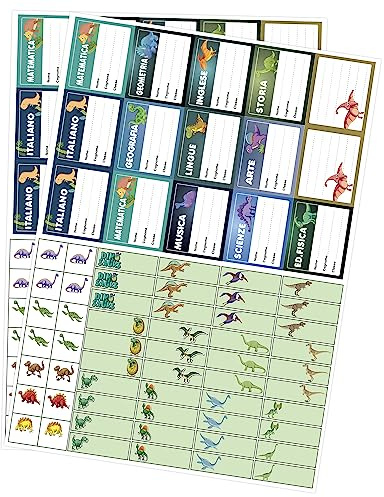 Neue Aufkleber Etiketten Schulmaterial - 138 Dinosaurieretiketten verschiedene Größen - Personalisierbares Etikett Name Materialien - Aufkleber Hefte personalisierte Bücher … B0BB9XZFCR