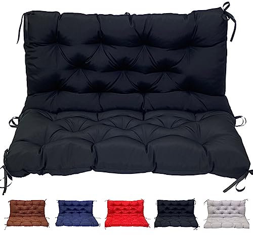 Coussin d'assise pour balancelle hollywoodienne avec dossier - Pour banc de jardin - Pour banc de jardin, balançoire, sol, extérieur et intérieur - Dimensions : 1117 x 100 cm - Couleur : noir