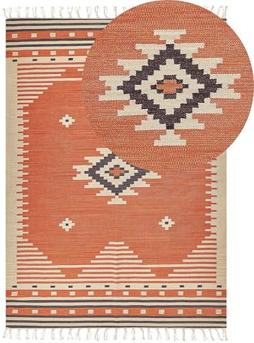 Beliani Kelim-Teppich Baumwolle orange 200x300 cm handgewebt geometrisches Muster Gavar
