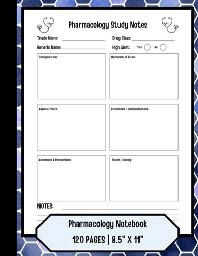 Pharmacology Study Notes: Notebook for Student Nurses