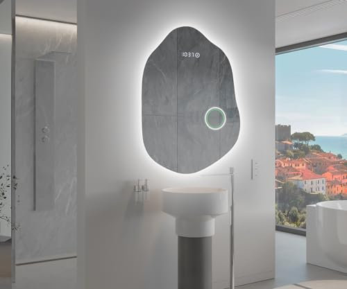 Artforma Unregelmäßiger Form asymmetrischer Spiegel mit LED Beleuchtung 74x94 cm | Moderner Industrial Wanspiegel Beleuchtet Nach Maß | ZIE221 | Wählen Sie Zubehör | Lichtspiegel Badezimmerspiegel