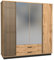 MINIO go for it - Kleiderschrank Lamia 18, mit Spiegel, 196.6 cm Breit, Schrank mit 4 Türen, mit 2 Schubladen, mit 3D MDF Lamellen, Farbe: Wotan Eiche/Schwarz Matt