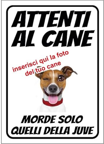 Cartello Attenti al Cane Personalizzato 18x25cm, Made in Italy - Attenti al Cane Targhetta Personalizzabile con Foto, Cartello in Forex Rigido 3mm - Protezione al Raggi UV e Colori Vividi - Juventino