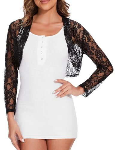 MELLIEX Damen Bolero Spitze Flowery Kurz Cardigan 3/4 Ärmel Elegant Festliche Bolero Jacke, M