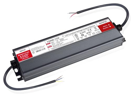 BRIMETI Transformateur 220V 12V LED Driver 150W Etanche IP67 Extérieur Transfo 12,5Adaptateur Alimentation,220V AC à 12V DC Convertisseur,d'alimentation Basse Tension Transfo LED de Tension Constante