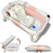 BAÑERA PLEGABLE BEBÉ 5 EN 1 con Termómetro + Cojín Protector + Patas Antideslizantes + Tapón de Seguridad | Apta para Bebé Recién Nacido | Diseño Plegable en 2 | Fácil de Guardar y Transportar (Rosa)