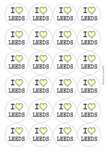 Ozorath I Love Leeds Matt Paper Stickers | Circular, A4 Sheet of 24, Sticker Size 45mm Diameter, Label, Scrapbooking, Crafting, Gift Idea, Present, Novelty, Decoration