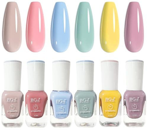 DMQ Pastel Nail Polish Kit, 6Pcs Spring Summer Nail Varnish Set, Candy Macaroon Colorful Nail Polish Gel, Quick Dry Non-Toxic Water Based Nail Gel - No Need UV Nail Paint for DIY Nail Art at Home