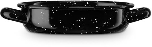 briebe Cazuela Baja Inducción 18 cm, Cazuelita Individual 0,9 L Fuente Acero Esmaltado Vitrificado Apta, Vitrocerámica, Fuego, Gas, Horno, Restaurantes/Hogar, Levante, Negro Moteado