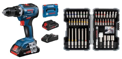 Bosch Professional 18V System Perceuse-visseuse sans fil GSR 18V-55 (2 batteries ProCORE18V 4.0Ah, chargeur rapide GAL 18V-40, dans une L-Boxx) + 43 pièces Coffrets d'embouts de vissage Extra Hard