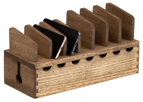 KIRIGEN Wooden Cell Phone Stand Charging Station Desktop Tablet Computer Charging Dock Holder Wood Desk Multi-device Cords Organizer Stand Charger Dock Cradle Rack for Home and Office(GDXH-DBR)