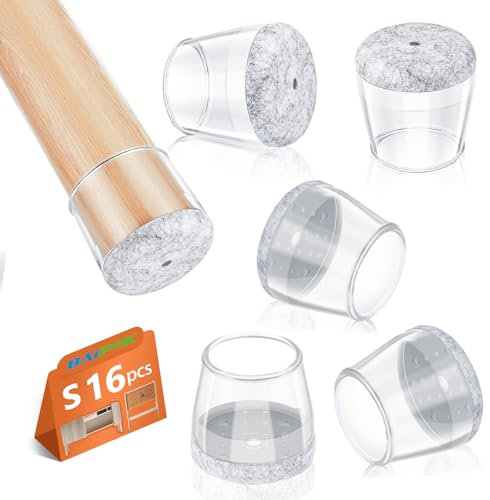 Feltrini per Sedie Rotondi, 16 Pezzi Tappi per Sedie, Gommini in Silicone con Feltro, Elastiche Protezione per Gambe Delle Sedie per Antigraffio(Fit:22-28mm)