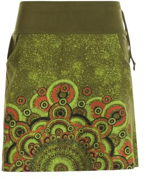 Vishes - Alternative Bekleidung - Kurzer Damen Baumwoll-Rock Taschen-Rock Mini-Röcke großes Mandala Olive 38