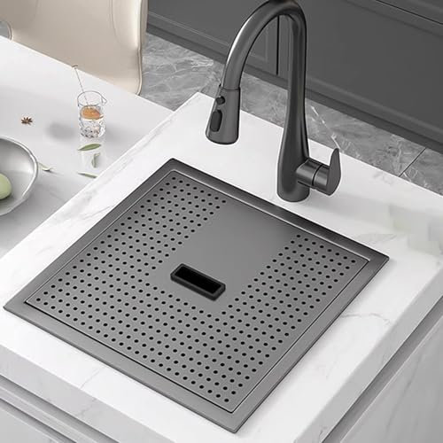 Fregadero De Cocina Negro Con Tapa Fregadero Oculto De Un Seno Fregadero De Barra Fregadero Bajo Encimera Grifo Extraíble Accesorios Incluidos(38x30x22cm)