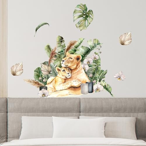 astylishome Wandtattoo Kinderzimmer Junge Dschungel Tiere Wandaufkleber Safari Leopard Blätter Wandsticker Kinder Babyzimmer Schlafzimmer Wanddeko 1508