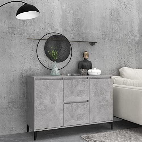 TJROO Sideboard mit Schubladen mit Türen 104 x 35 x 70 cm Schrank Kommode Wohnzimmermöbel Hochschrank Eingangsschrank Mehrzweckschrank Holz Mehrschichtholz Metall Grau Beton