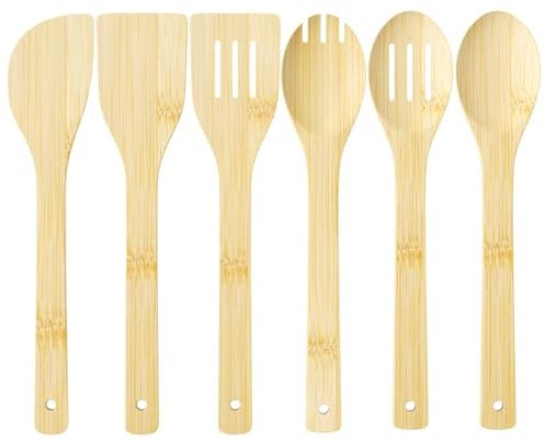 MeoZynxadril 6 Pièces Ustensiles de Cuisine en Bambou - Spatule, Cuillère en Bois - Ensemble pour la Cuisine