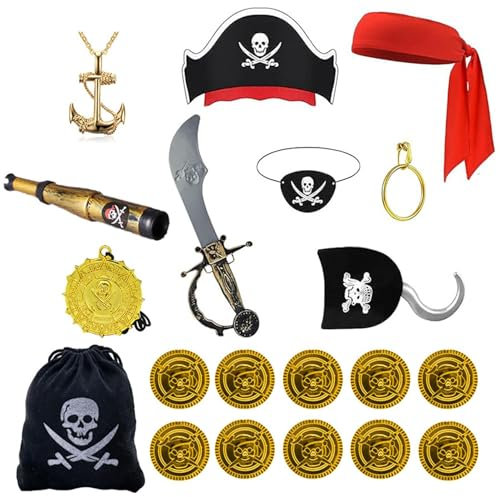 Piraten-Zubehör-Set - Piraten-Kostüm-Zubehör-Set, Halloween-Partyzubehör | Fluch Der Karibik, Plastikschwerter, Piratenkapitänshut Inklusive Stirnband Für, Mädchen, Cosplay-