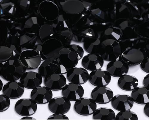 Yixinly 10.000 unidades SS6 de 2 mm de estrás, diamantes de imitación para pegar a tela, piedras redondas de cristal para uñas, manualidades, ropa, fundas para teléfono móvil, zapatos, bolsos (negro)