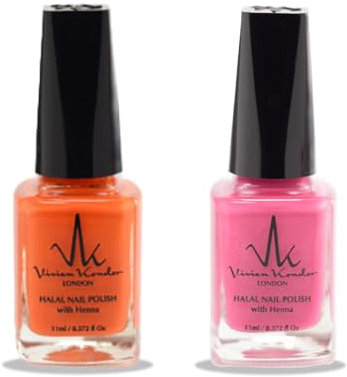 (2Pcs Set) Henna Infused Nail Polish Permeable Nail Polish Halal Vegan Long lasting No UV Needed (Pink Tourmaline, Sunset)