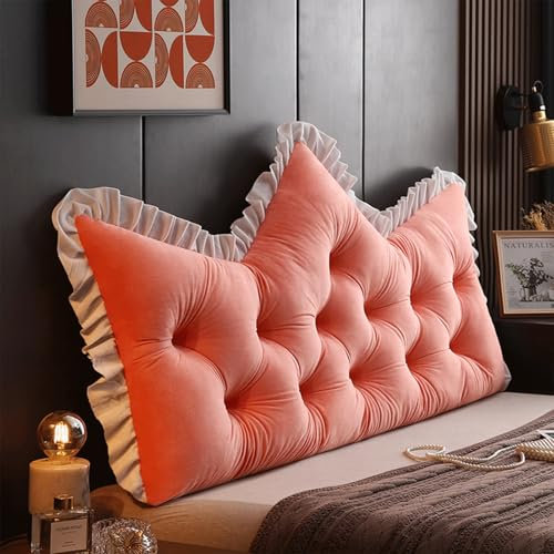 Generisch Samt Rückenkissen Bett, Lesekissen für Bett Und Sofa, Bequem Und Weich Keilkissen Bett Kopfteil Mit Abnehmbarem Bezug,Wandkissen Bett,Groß Sofa Kissen,Rückenstützkissen,Orange,180 * 60cm