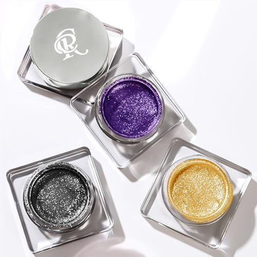 Shimmer Cream Eyeshadow Pot, 3 Colors Glitter Liquid Eyeshadow - Gold, Purple and Black Eye Shadow, Creme Eye Shadow with Crease-proof, Waterproof and Long Lasting Formula