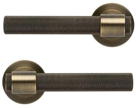 NAINOVA® Premium Knurled Internal Door Handle Lever on Rose | Antique Brass | Durable & Contemporary Design | Handle Set with Fixings (1)