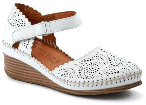 Pavers Casual Leather Touch Fasten Mary Janes - White Size 6