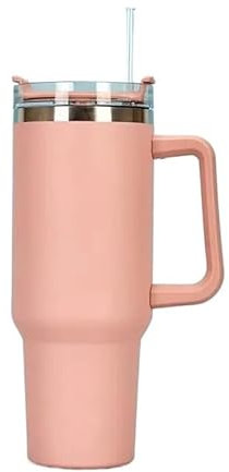 YETGFBH Taza con Pajita,Taza Termo Personalizada Botella de Agua de Acero Inoxidable, café for Coche con Tapa con asa, Taza con Pajita, Vaso Personalizado, Termo al vacío(C)