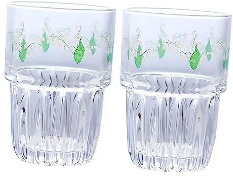 GRIRIW 2pezzi Bicchieri Trasparenti Con Design Fiore Di Mughetto Per Caffè Succhi e Bevande Bicchieri in Vetro Per Casa Bar e Confezione Regalo